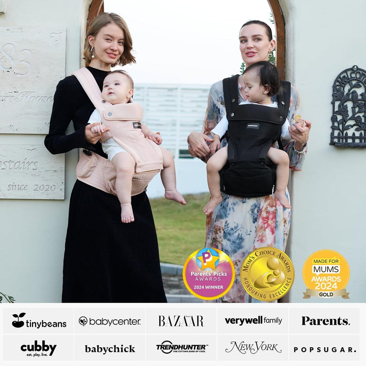 Momcozy Babytrage mit Hüftkissen, 2-in-1 Verstellbare &amp; Abnehmbare Babytrage bis 20kg Rosa
