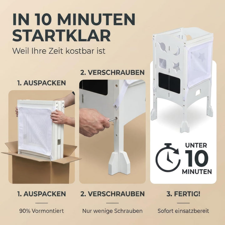 Lernturm ab 1 Jahr - Lernturm klappbar inkl. 360° Sicherheitsnetz - Extra Stabiler und massiver Lear