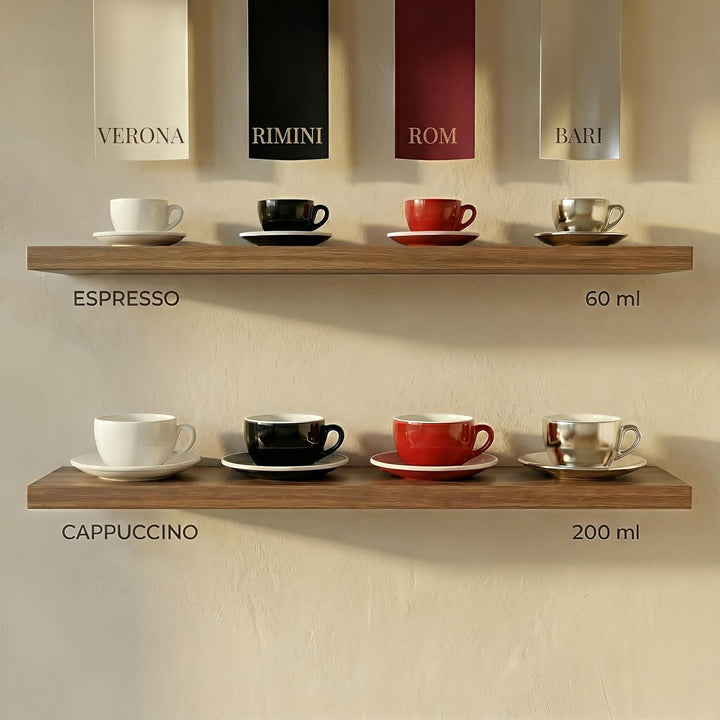 6x Espressotassen | Silber Chrome | Italian Style | dickwandig &amp; schwer | Espresso 6er Set mit Unter