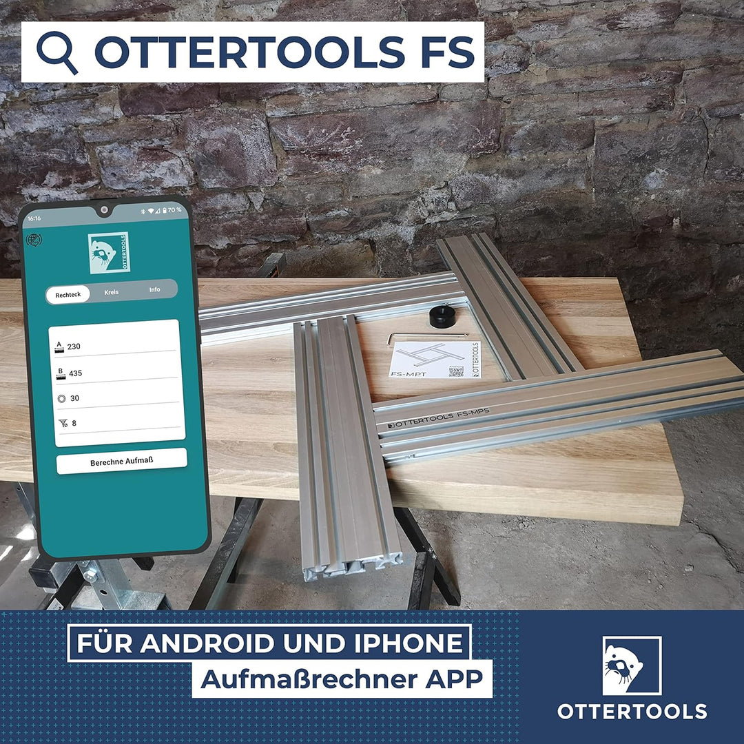 Ottertools - Frässchablone FS-MPS für rechteckige Ausschnitte mit der Oberfräse - verstellbar (300mm
