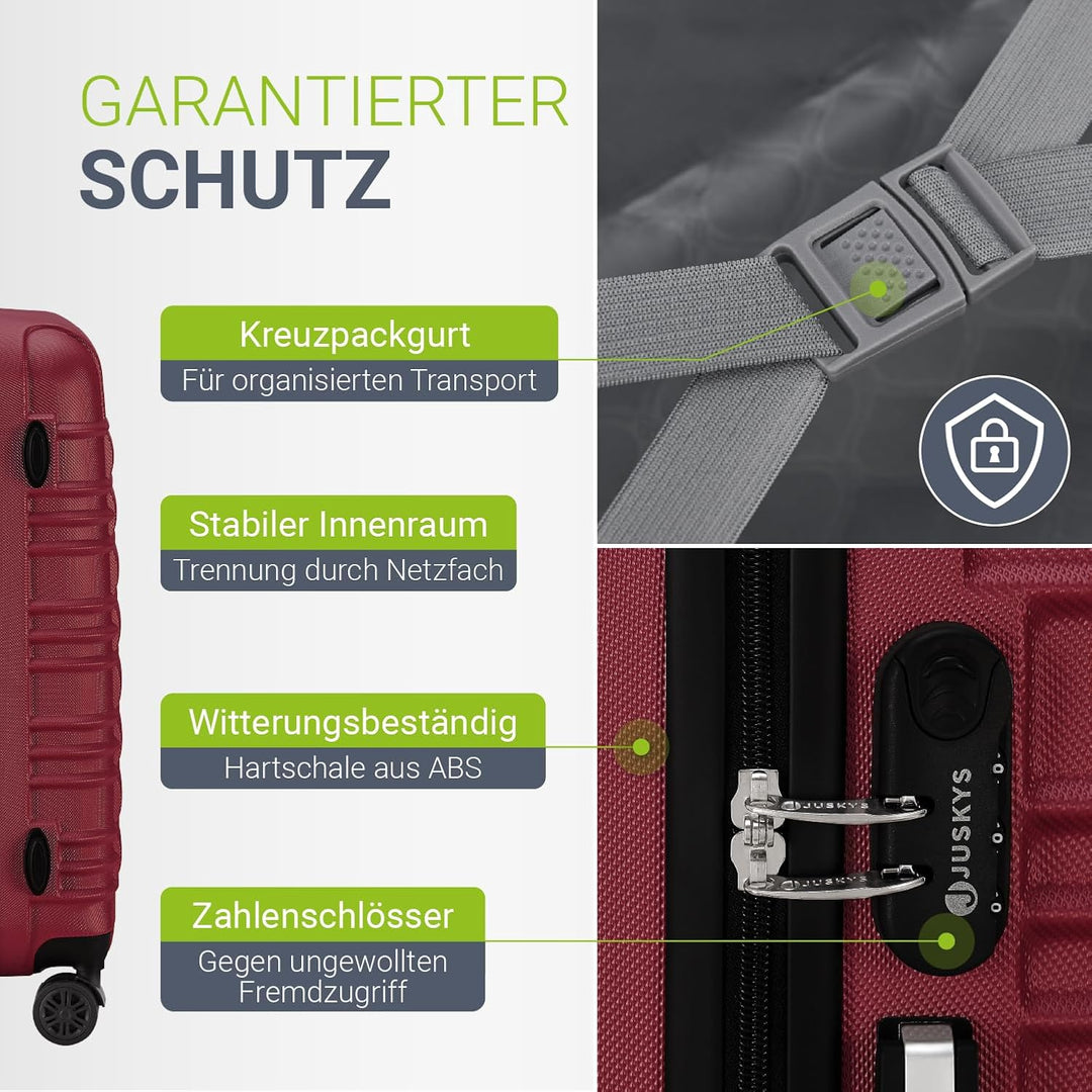 Juskys Hartschale Kofferset Reisekoffer 4 teilig - Zahlenschloss, geräuscharme 360° Rollen gross, Te