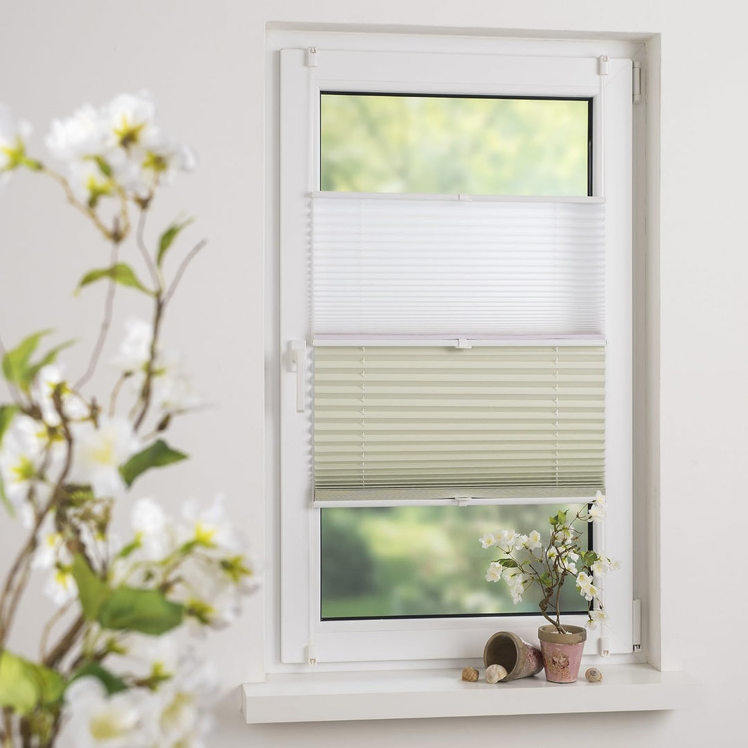 Liedeco® Plissee (Day and Night) verspannt mit Klemmträger / 90 x 130 cm weiss-beige (Breite x Höhe)