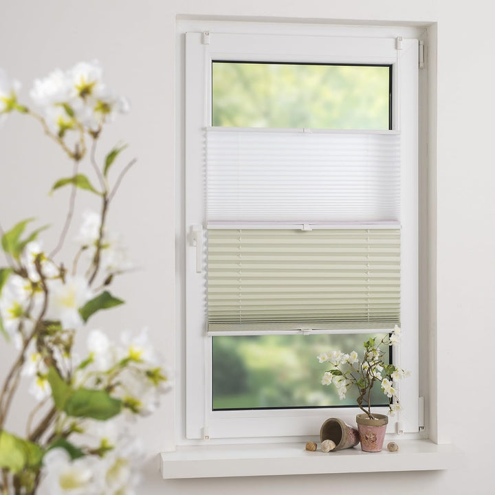 Liedeco® Plissee (Day and Night) verspannt mit Klemmträger / 90 x 130 cm weiss-beige (Breite x Höhe)