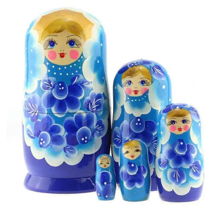 Semenovskay Rospis Matroschka Babuschka Matrjoschka russische Holzpuppen handbemalt Set 5 Puppen Blu