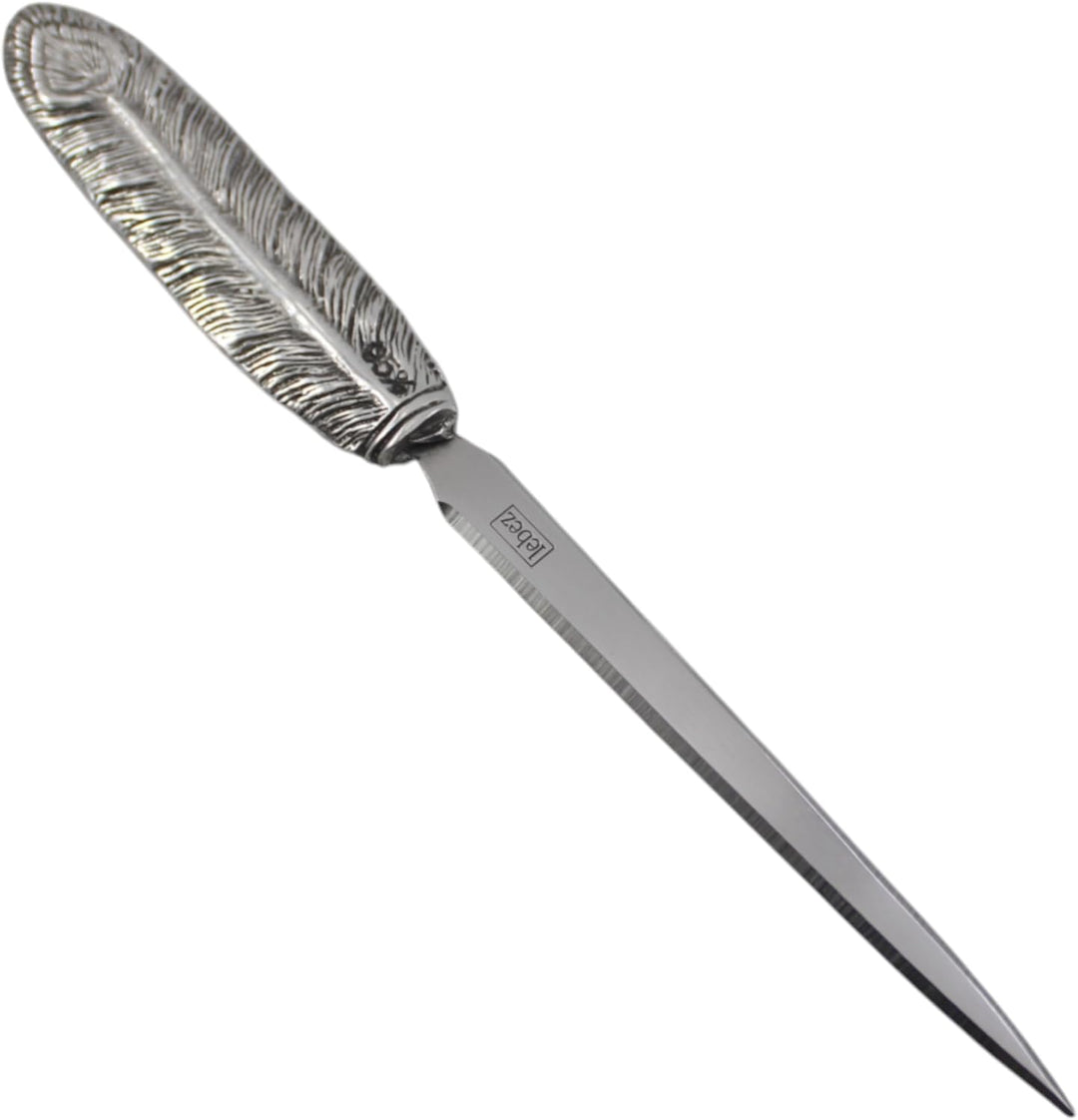 Cavagnini, Eleganter Brieföffner aus Edelstahl und Zinn, inklusive Geschenkbox (Feder) Piuma, Piuma