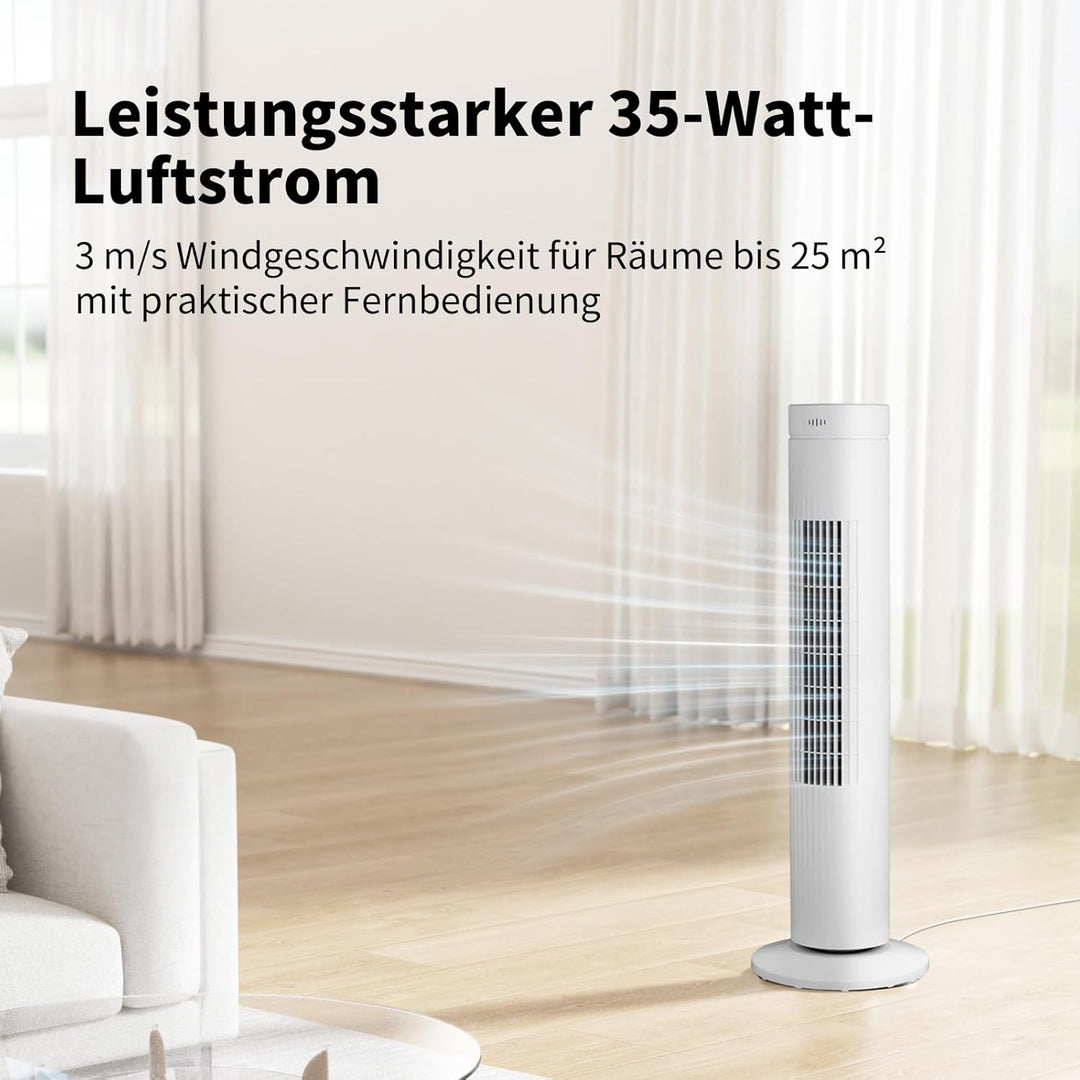 aeco AirX SPIN Turmventilator mit Fernbedienung 3 Geschwindigstufen 7H Timer 35w mobiler Lüfter Oszi