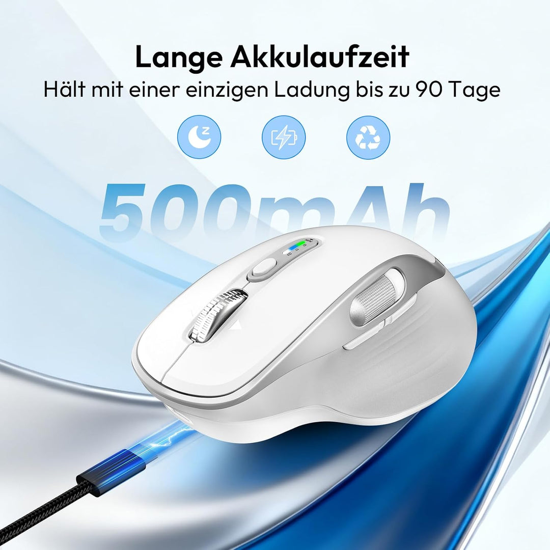 Bluetooth Kabellose Maus mit Daumenrad, Wiederaufladbare Dual(Bluetooth 5.0 &amp; 2,4 GHz), Geräuscharme