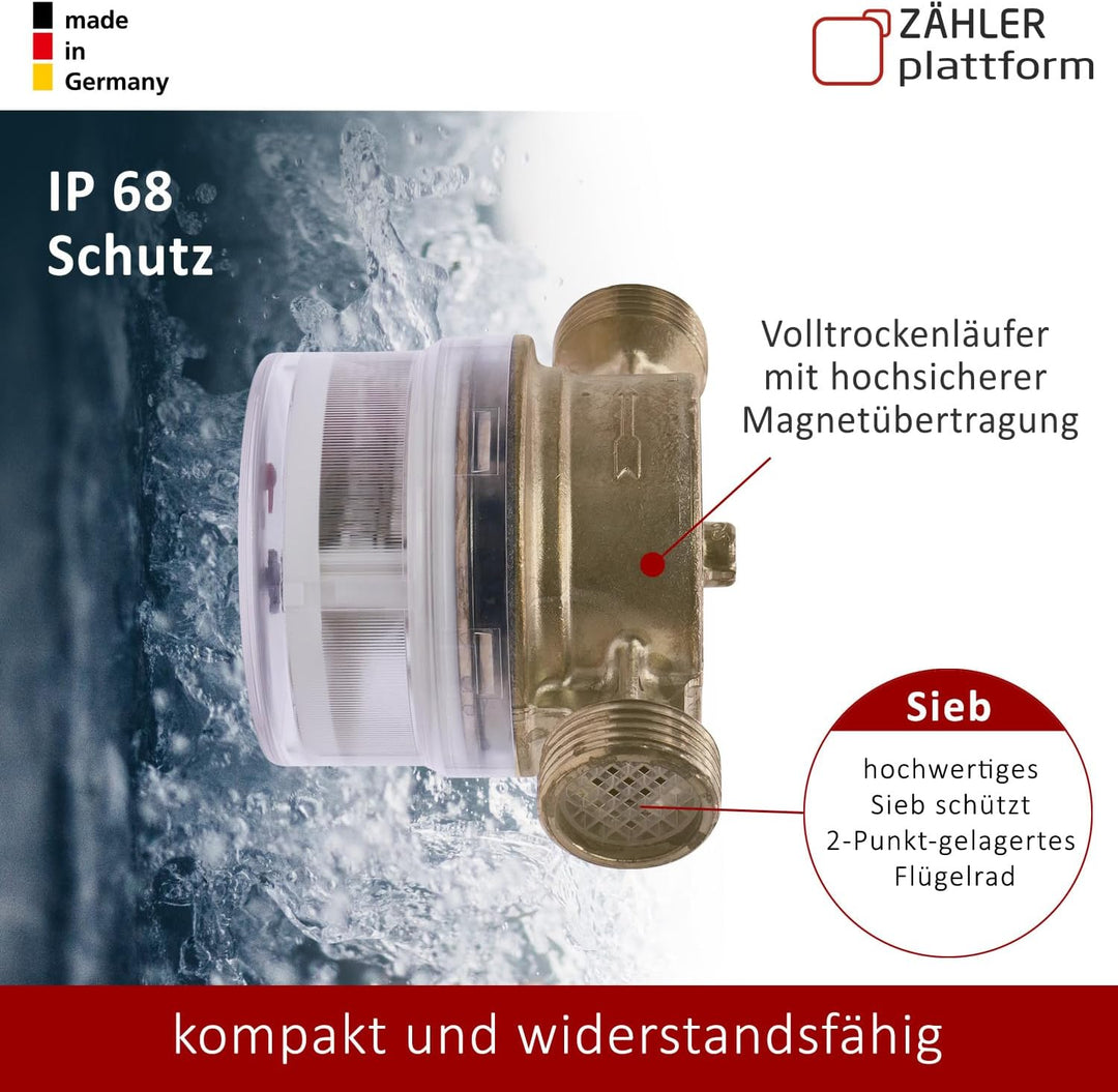 ZÄHLER plattform Zapfhahn Wasserzähler Set Durchfluss Qn 1,5, Kaltwasser, BL 110 mm Eichung 2023 3/4