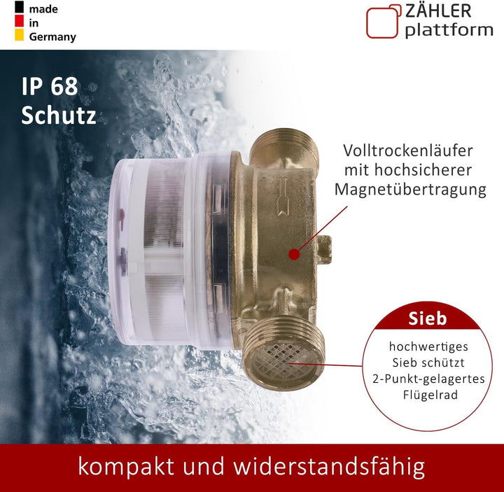ZÄHLER plattform Zapfhahn Wasserzähler Set Durchfluss Qn 1,5, Kaltwasser, BL 110 mm Eichung 2023 3/4