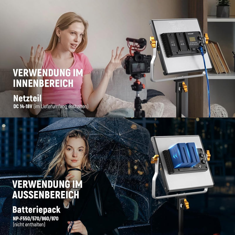 NEEWER 2er Pack dimmbares zweifarbiges 480 LED Videolicht und Ständerbeleuchtungsset beinhaltet: 320