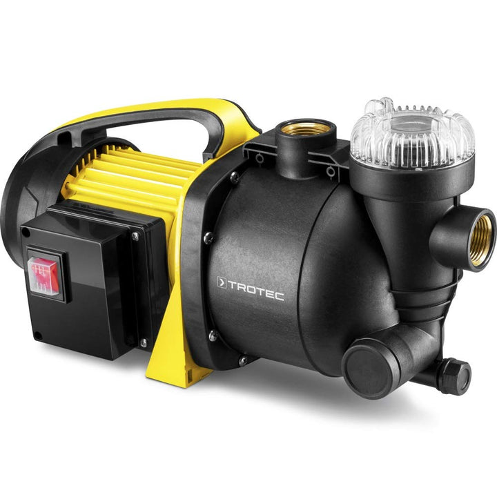 TROTEC Gartenpumpe mit Filter TGP 1005 E Rasenwasserpumpe 1000 W 3300 l/h Fassungsvermögen
