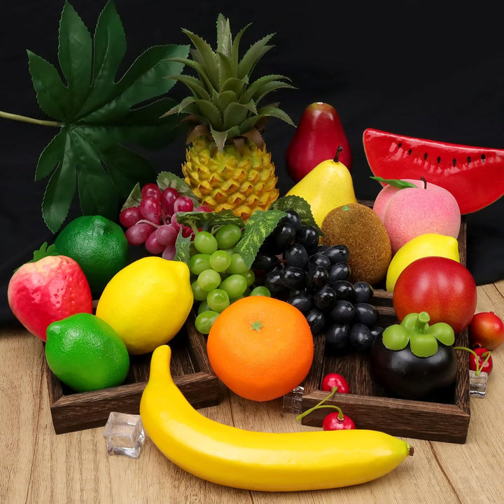 18pcs Künstliches Obst Plastik Obst Deko Künstlich Apfel Weintrauben Birne Erdbeere Deko Künstliche