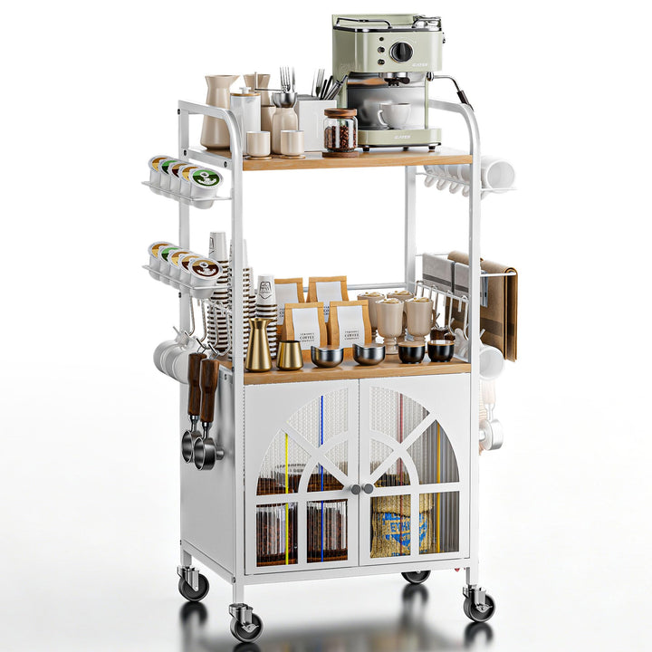 Xubialo Kaffeewagen 3-Stöckig Rollbar, 43x32cm, Küchenstation mit Stauraum