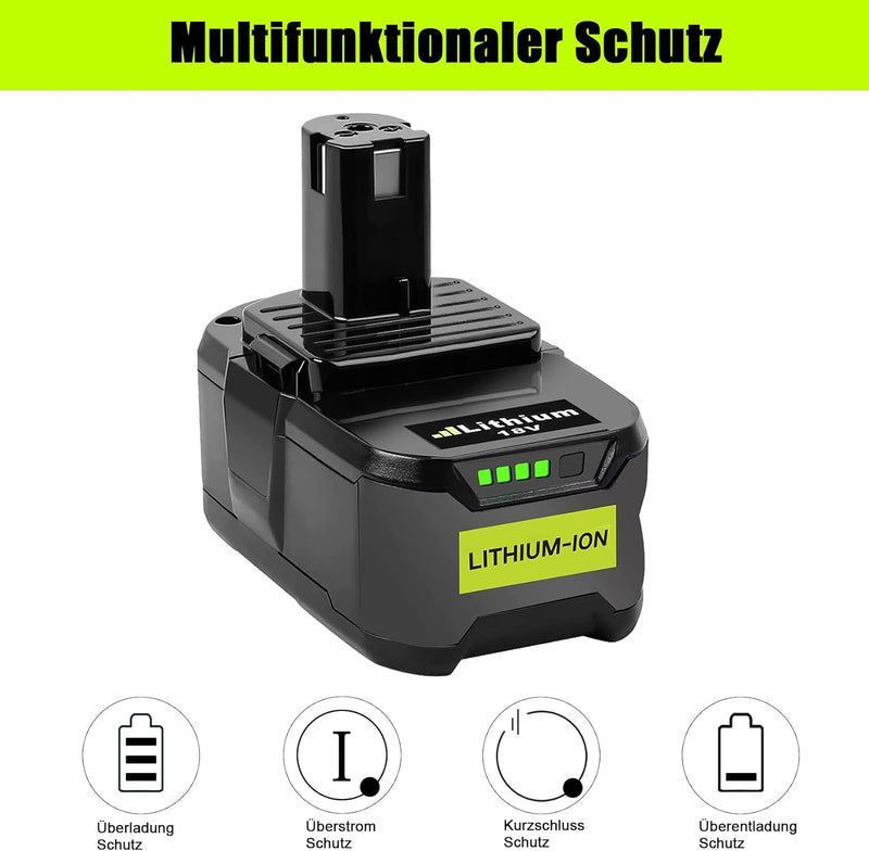 KUNLUN 2Stück 5,5Ah Ersatzakku für Ryobi 18V P108 Akku Li-ion Batterie Ryobi ONE+ RB18L50 RB18L40 RB