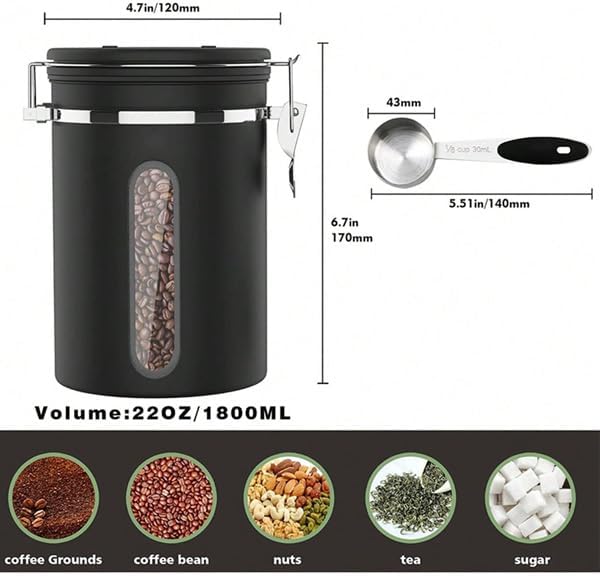 Kaffeedose Luftdicht – Premium Kaffeebohnen Behälter für 1.8L Bohnen & Gemahlenen Kaffee – Vakuum Ka