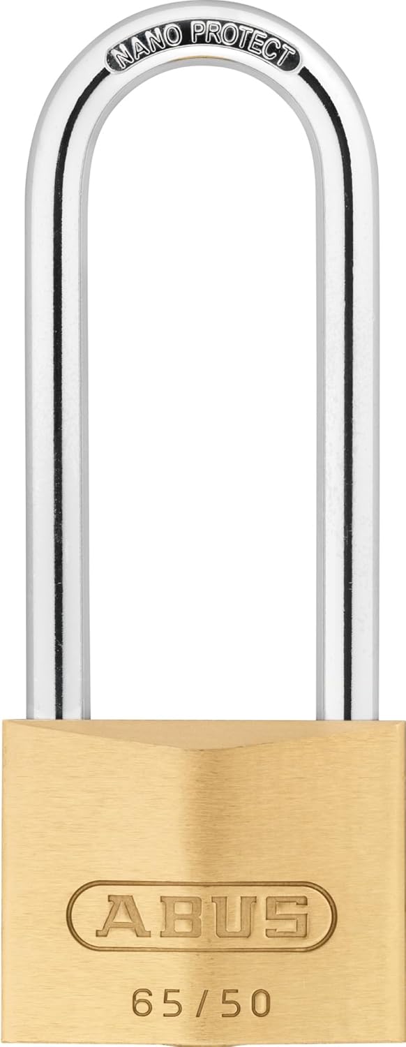 ABUS Vorhängeschloss Messing 65/50HB80 mit hohem Bügel - Kellerschloss, Spindschloss u. v. m.- Messi