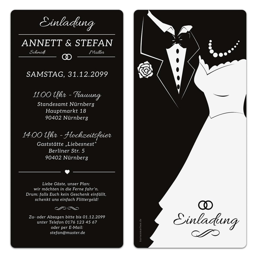 Kartenmachen.de Personalisierte Einladungskarten Hochzeit (ab 10 Stück) - Black & White Brautpaar -