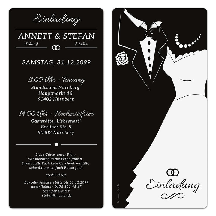 Kartenmachen.de Personalisierte Einladungskarten Hochzeit (ab 10 Stück) - Black & White Brautpaar -