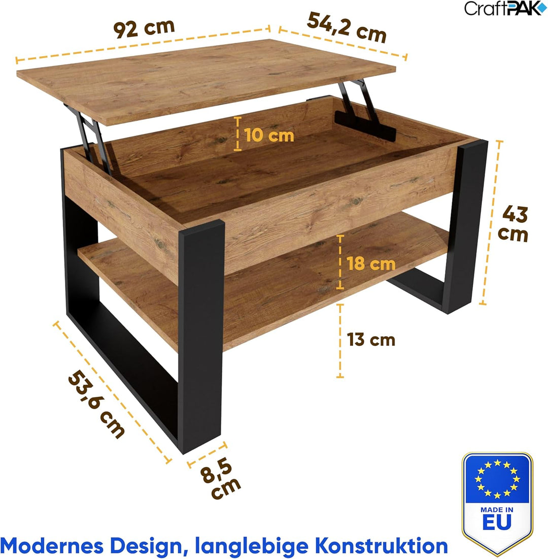 Couchtisch höhenverstellbar mit Stauraum - Couchtische - Wohnzimmertisch klappbar - höhenverstellbar