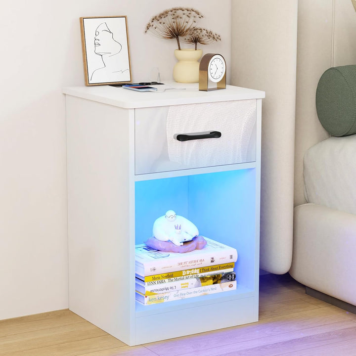 Nachttisch mit Ladestation und LED-Beleuchtung, Nachttische mit Verstellbarer LED-Beleuchtung, Nacht