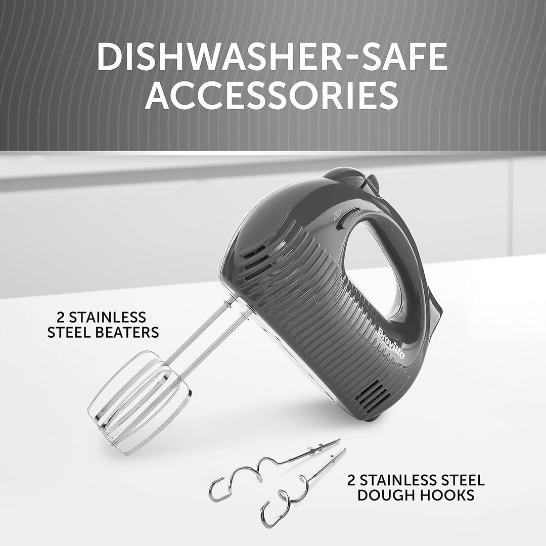 Breville Flow Elektrischer Handmixer | 5 Geschwindigkeiten plus Boost | mit Schlägeln & Knethaken |