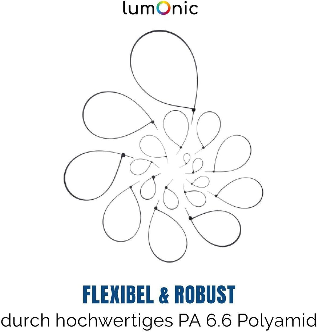 Lumonic 100x Kabelbinder 700 x 9mm I Weisse Kabelbinder in Industriequalität I Kabelbinder UV bestän