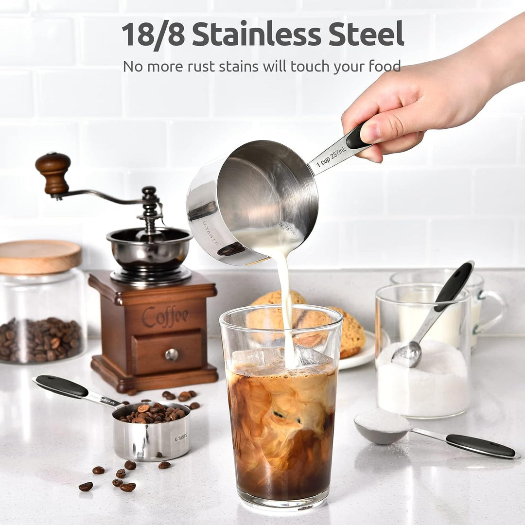 Messbecher und Messlöffel 12er-Set: U-Taste Nesting Cups, Teelöffel und Esslöffel aus Edelstahl 18/8