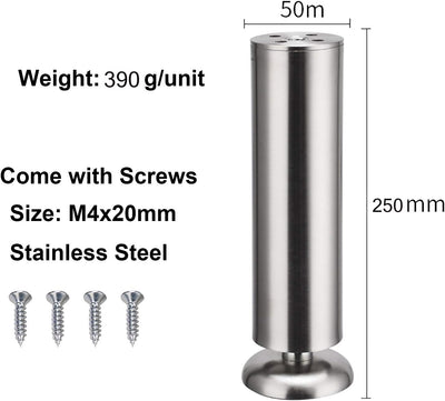 Qrity 4PCS 250mm Möbelfüsse Edelstahl DIY Möbel Beine Moderne Möbel Füsse Sofa Tisch Schrank Beine m