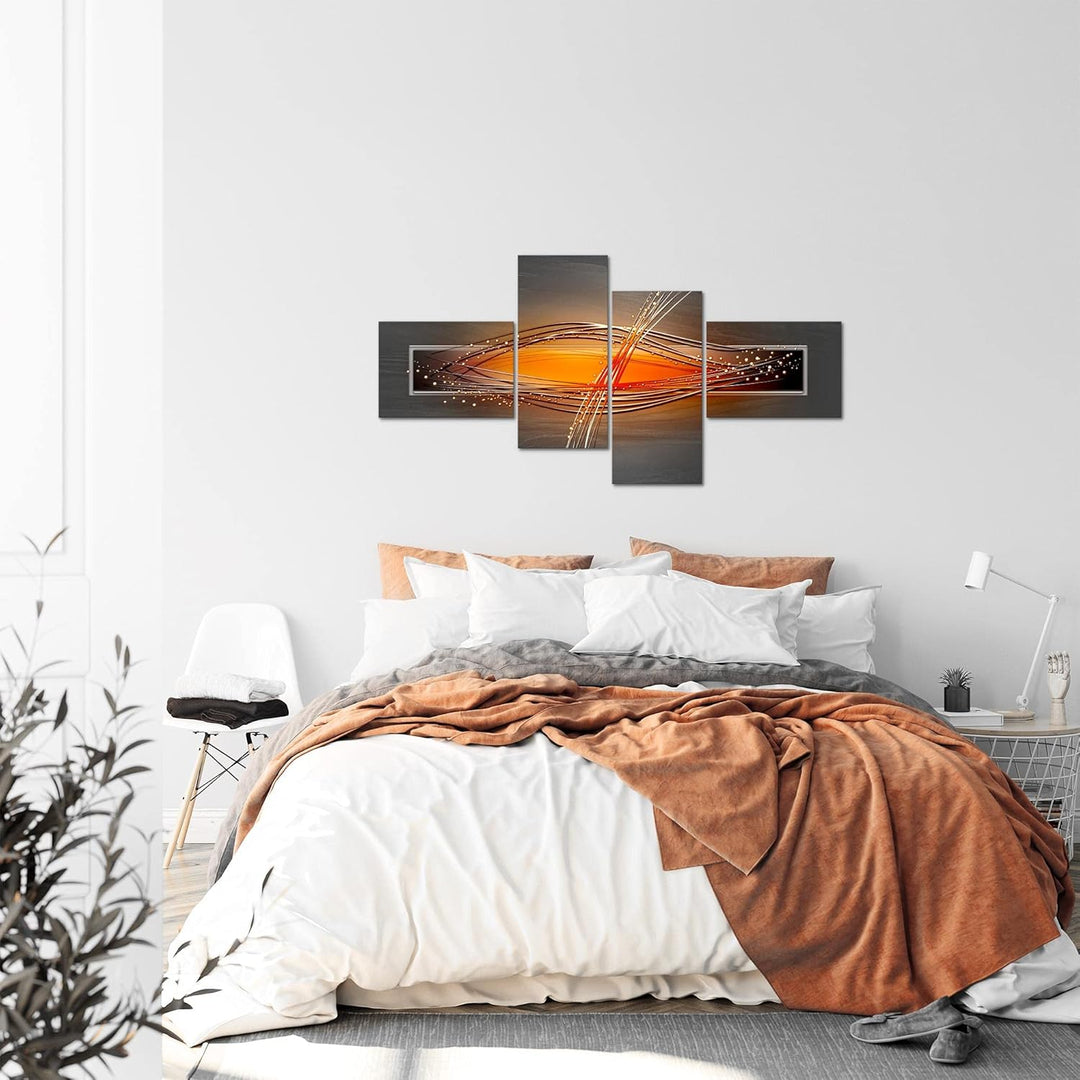Runa Art Wandbilder Set XXL Abstrakt Wohnzimmer Schlafzimmer Grau Orange Schwarz 4 Teilig - Made in