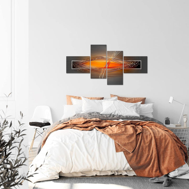 Runa Art Wandbilder Set XXL Abstrakt Wohnzimmer Schlafzimmer Grau Orange Schwarz 4 Teilig - Made in