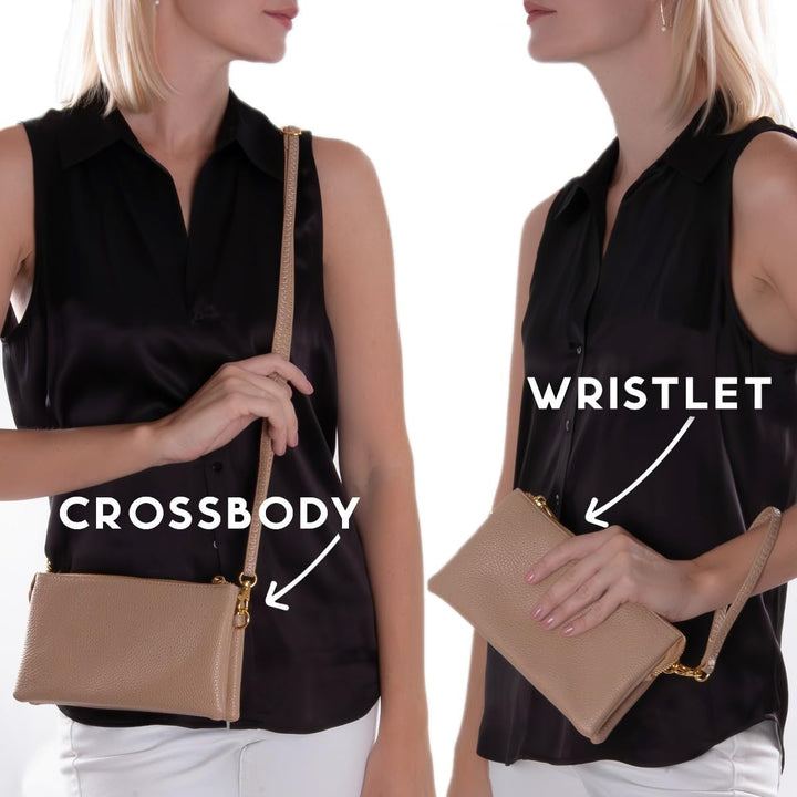 Humble Chic Vegan Leather Wristlet Clutch or Small Purse Crossbody Bag, Includes Adjustable Shoulder