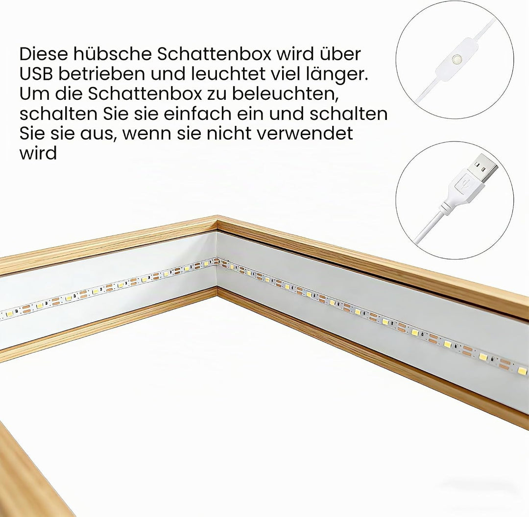 HanYun 3D Bilderrahmen Zum Befüllen mit LED, 21.5X26.5cm Bilderrahmen n tiefer 3.8cm, Objektrahmen 3