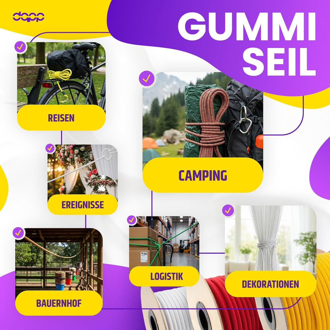 DQ-PP Gummiseil | 12mm | 25m | Schwarz | Expanderseil Expander Gummischnur Gummikordel Spannseil Pla