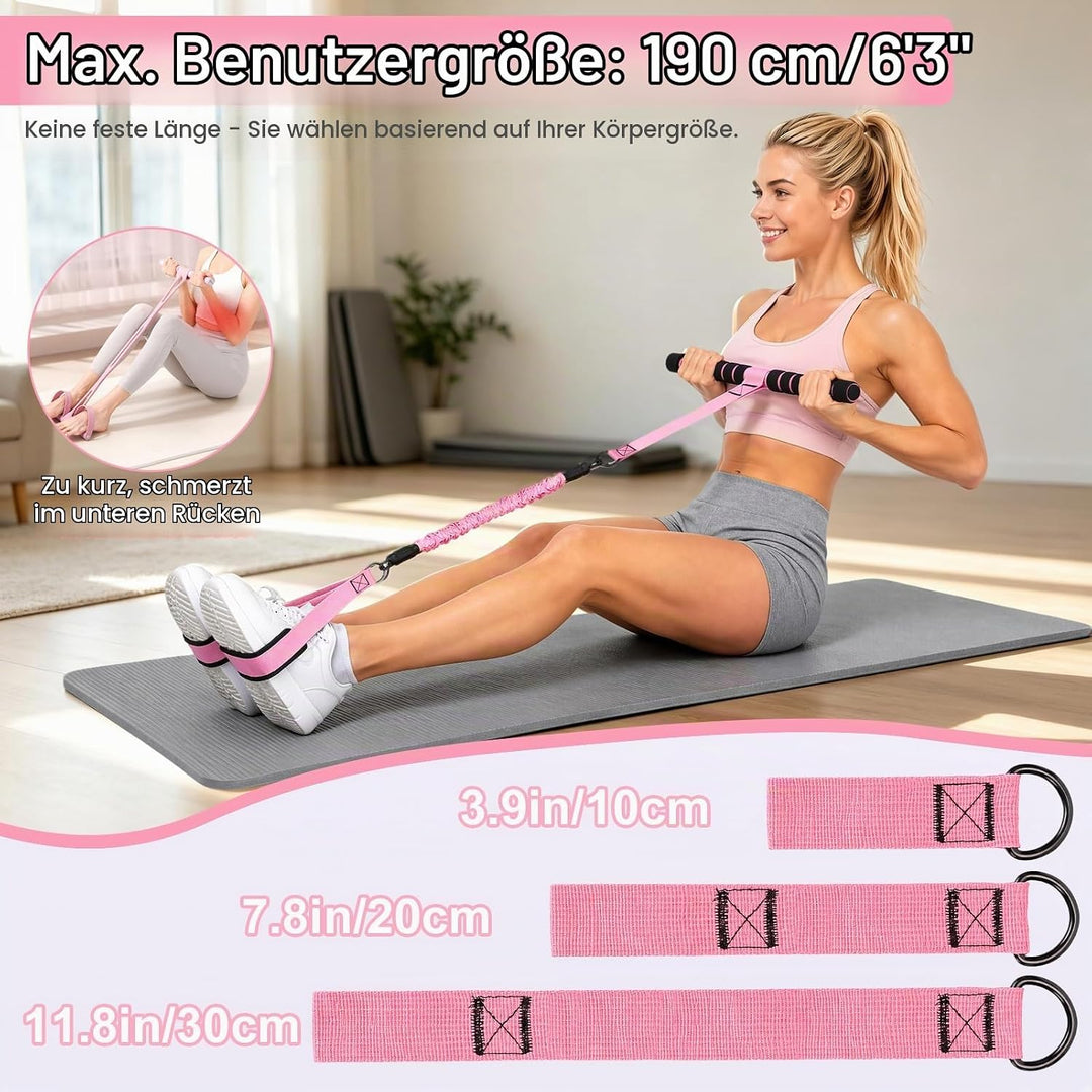 Bauchtrainer Band mit 4 Tubes, Verstellbares Widerstandsband mit Griff Rosa, Rosa
