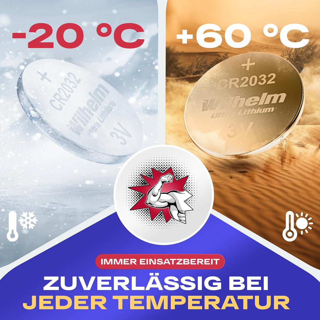 100 x CR2032 Wilhelm Blisterpack Knopfzelle Batterie Lithium 3V CR 2032