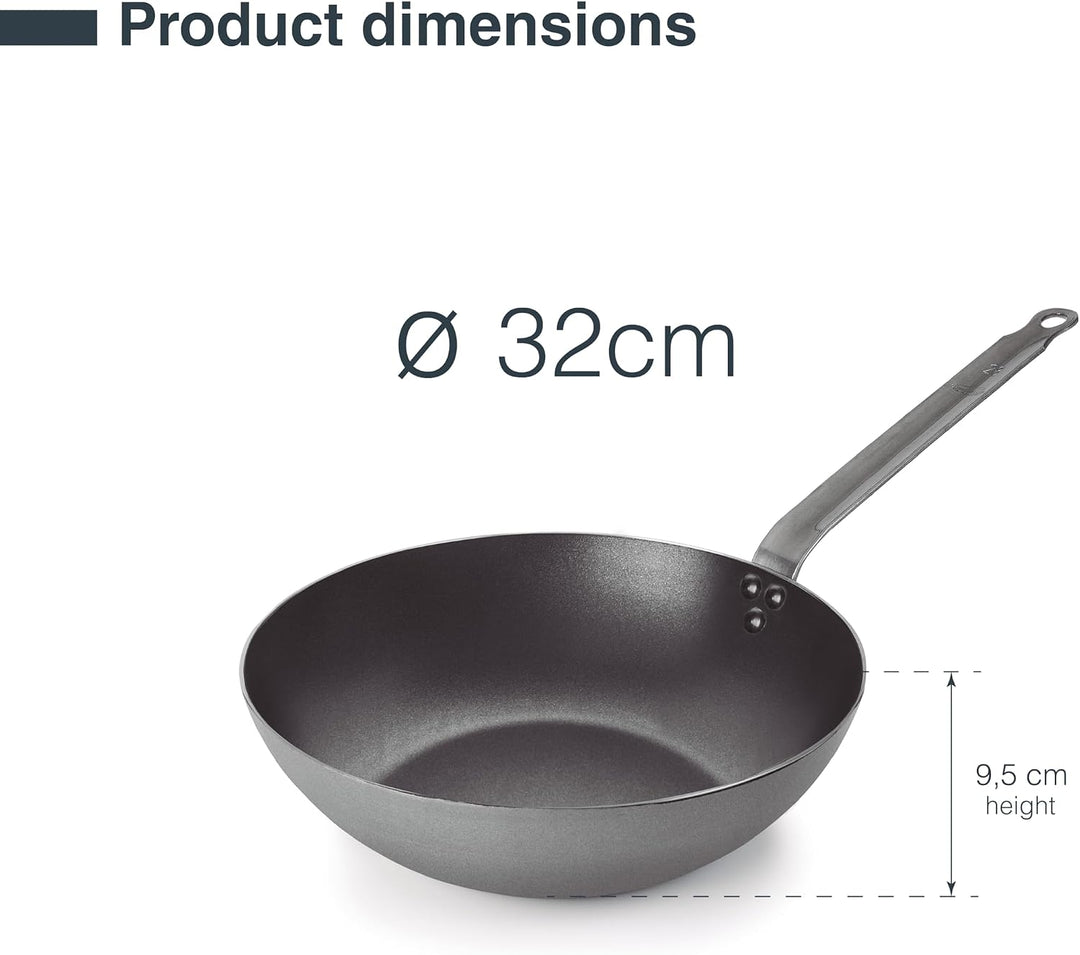 LACOR - 63233 - Wok Ferrum, Wok aus 100% natürlichem Eisen mit dreilagiger Antihaftbeschichtung, PFO