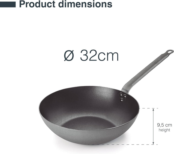 LACOR - 63233 - Wok Ferrum, Wok aus 100% natürlichem Eisen mit dreilagiger Antihaftbeschichtung, PFO