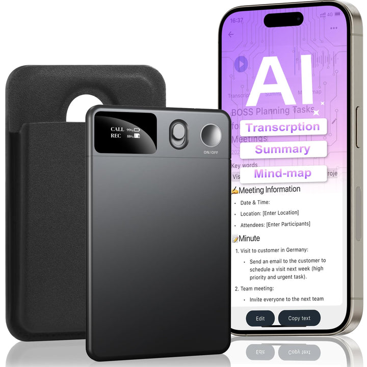 KI Diktiergerät Aufnahmegerä mit schreibfunktion und Zusammenfassen App Steuerung Voice Recorder Spr