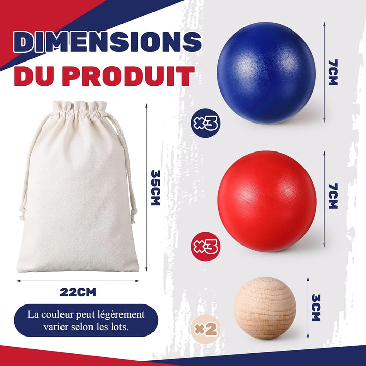 Photect Boule-Petanque-Set mit 6 Bunten Boccia-Kugeln aus Holz, 2 Zielkugeln und 1 Tragetasche aus C