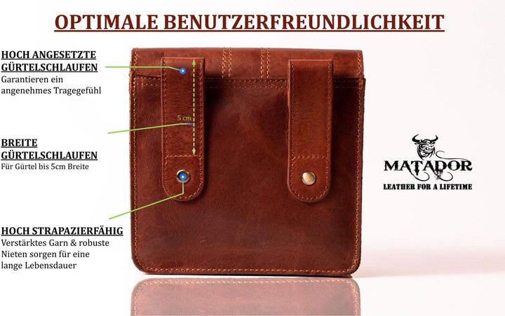 MATADOR 'Málaga Pro' robuste Echtleder Gürteltasche Leder Hüfttasche geräumige Outdoor Ledertasche H