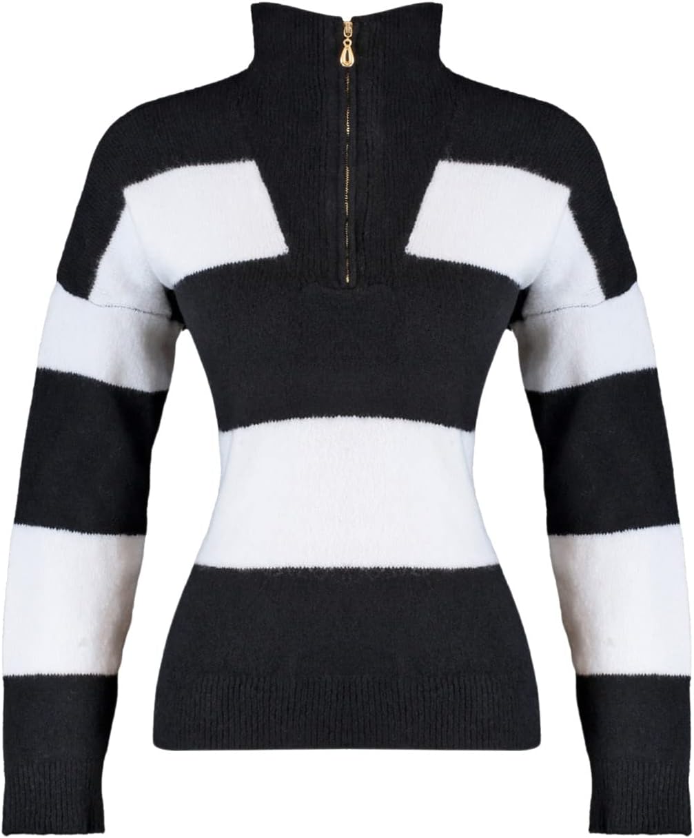 Trendyol Damen Stehkragen gestreift Oversize Sweater Sweatshirt, Schwarz, L