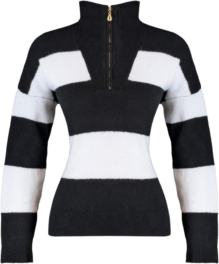 Trendyol Damen Stehkragen gestreift Oversize Sweater Sweatshirt, Schwarz, L