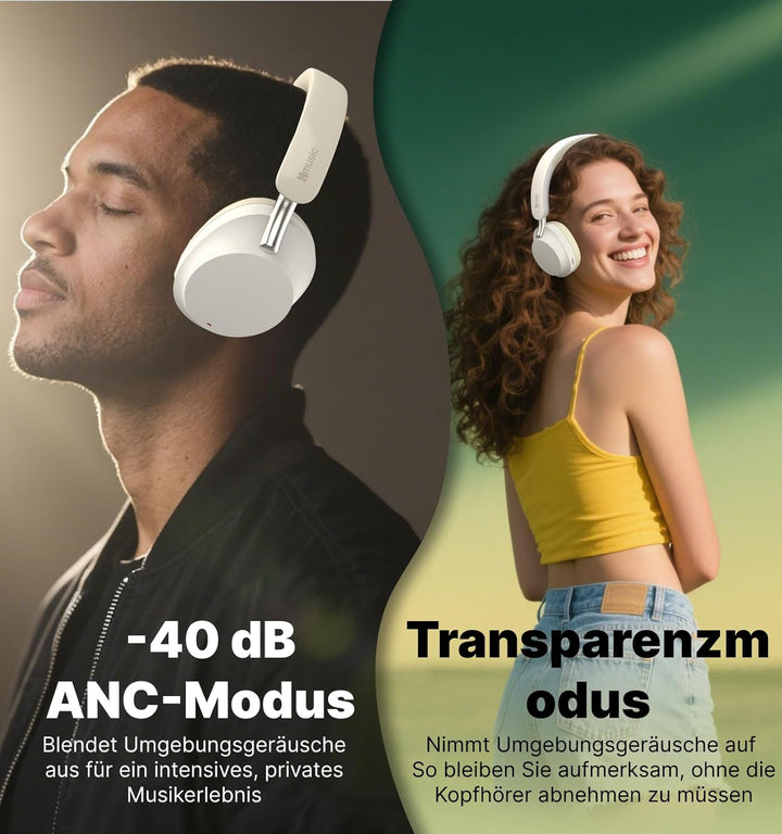 Hmusic MS04 4-Mic Aktive Noise Cancelling-Kopfhörer, 2 Mic ENC, 80H Spielzeit, Over-Ear-Bluetooth-Ko