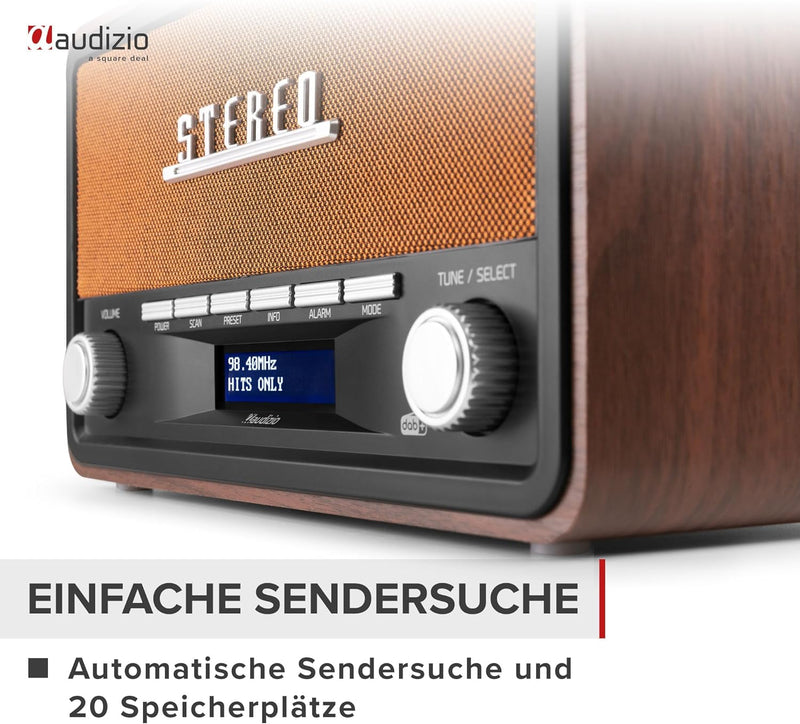 Audizio Foggia, Retro Radio, DAB Plus Radio, Bluetooth, Alarmfunktion, Radiowecker, Nostalgie Radio,