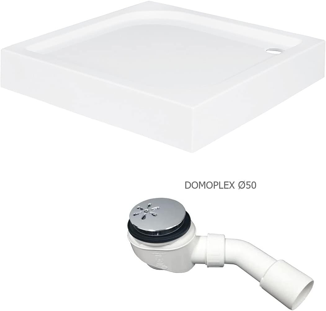 VBChome Acryl-Duschwanne 80x80 cm Siphon Duschtasse rechteckig flach Sanitär-Acryl Duschbecken stabi