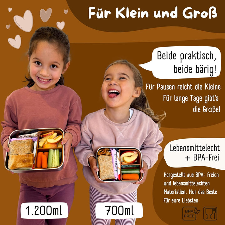 BEARFOOT Edelstahl Brotdose Kinder mit Silikondeckel (Braun, 700 ml) | BPA-frei, auslaufsicher, Brot