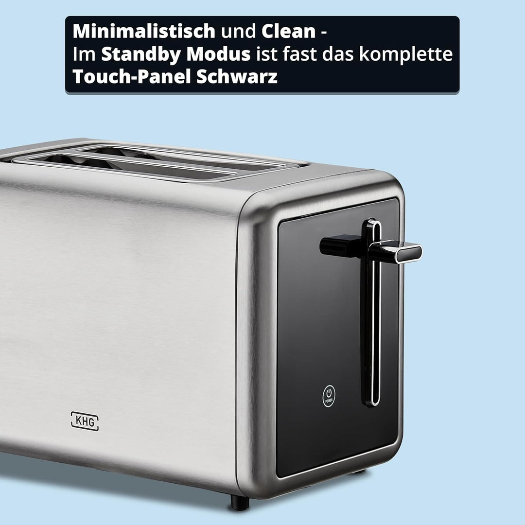 KHG - Toaster 2 Scheiben Edelstahl Touchpanel 850 W - Brötchenaufsatz, 7 Bräunungsstufen, 6 Programm