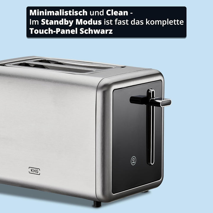 KHG - Toaster 2 Scheiben Edelstahl Touchpanel 850 W - Brötchenaufsatz, 7 Bräunungsstufen, 6 Programm