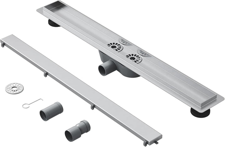 Neodrain Duschrinne 80cm Edelstahl Bodenablauf mit 2 Abflüsse, 360° Siphon 2 in 1 Duschablauf Flach