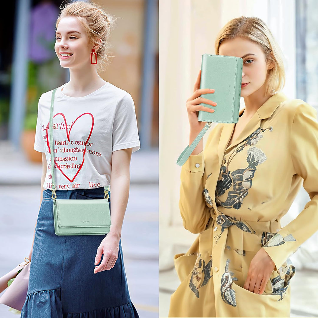 nuoku Crossbody Bag Damen Leder, Handytasche Zum Umhängen Damen, Kleine Umhängetasche Damen mit Vers